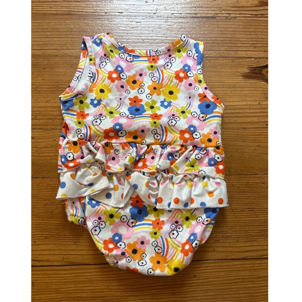 Pete + Lucy Romper Kids White Floral Rainbow Ruffle Retro SIZE 12-18M‎